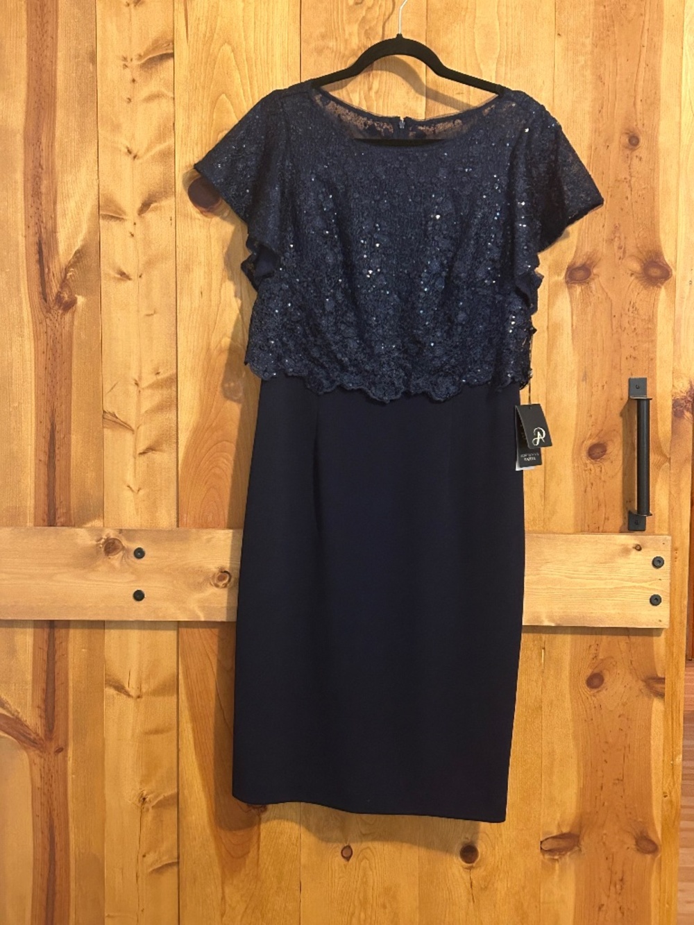 Adrianna Papell Midnight Navy Crepe and Sequin Dress NWT
